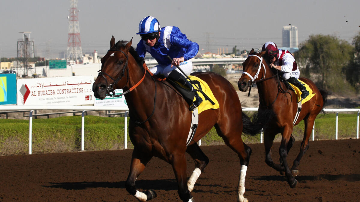 Sefri, ridden by Paul Hanagan, won the feature race at the Jebel Ali Racecourse on Friday. 