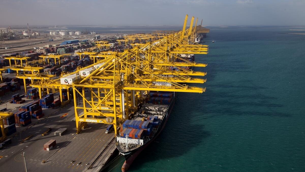 A container vessel at DP World's Jebel Ali Port. — File photo