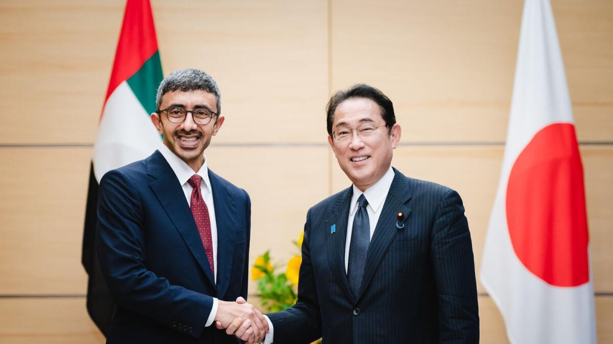Sheikh Abdullah bin Zayed Al Nahyan, Minister of Foreign Affairs, met Fumio Kishida, Prime Minister of Japan, as part of his official visit to Japan in June this year.
