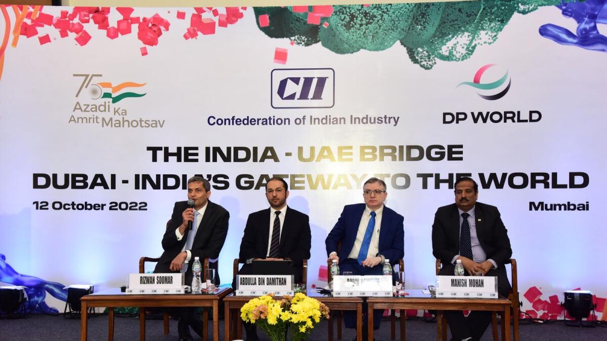 Abdulla bin Damithan, CEO and managing director — DP World UAE and Jafza; Rizwan Soomar, CEO and managing director, subcontinent and sub-saharan Africa, DP World; and Robin Banerjee, vice-chairman, CII Maharashtra State Council, CII, attending the event in Mumbai. — Supplied photo
