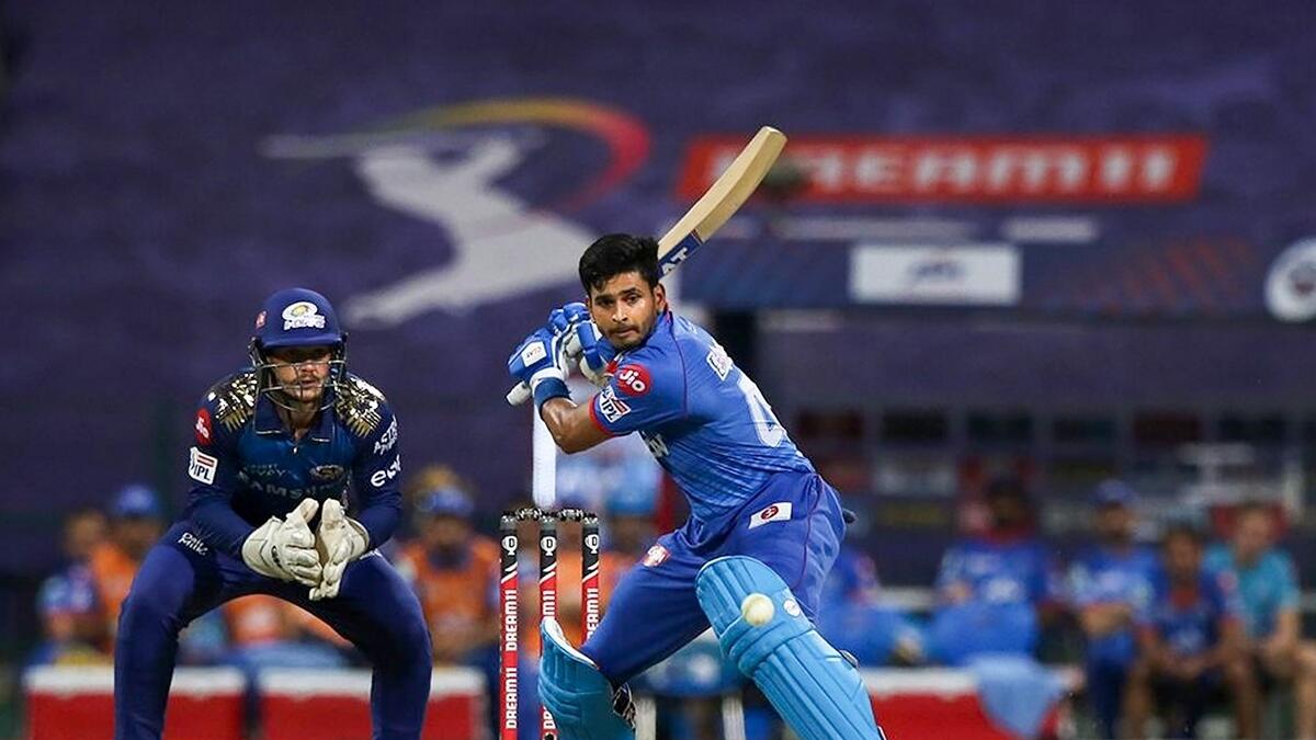 Shreyas Iyer plays a shot during the IPL match against Mumbai Indians