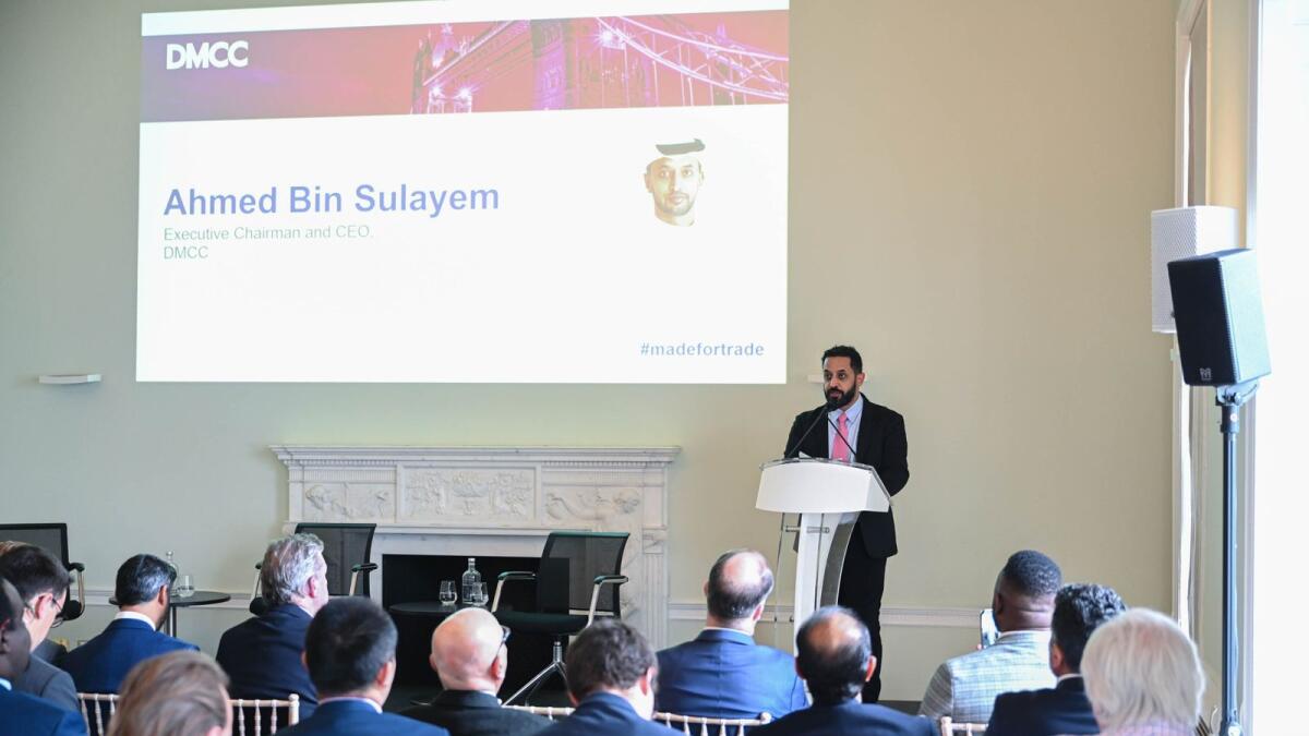 Ahmed bin Sulayem speaks at the event in London.  - Supplied photo