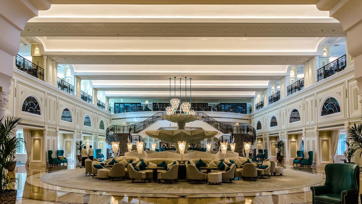 RAS Al KHAIMAH, UAE - SEPTEMBER 6, 2015: Interior of luxury 5 stars DoubleTree by Hilton Hotel Resort and Spa Marjan Island. RAK.