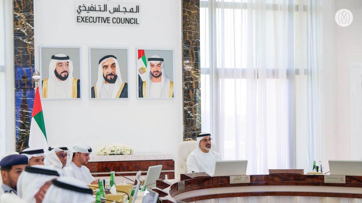 Sheikh Khaled bin Mohamed bin Zayed Al Nahyan chairs the meeting of the Abu Dhabi Executive Council.