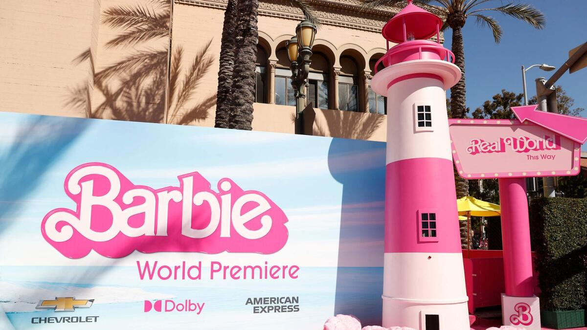Barbie sets are displayed for the world premiere of 'Barbie' at the Shrine Auditorium in Los Angeles on July 9, 2023.  (AFP)