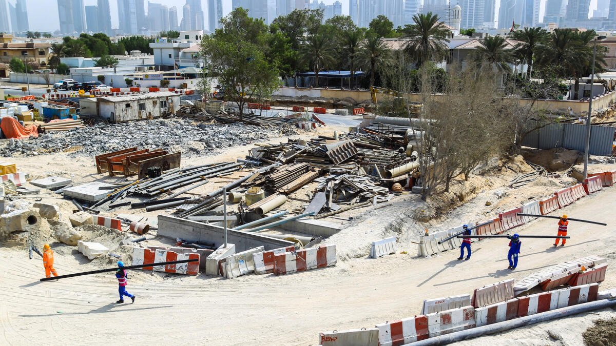 A view of work progressing on the Dubai Water Canal as seen from Al Wasl bridge. The canal's work is set to be completed in November. Photo by Neeraj Murali/Khaleej Times