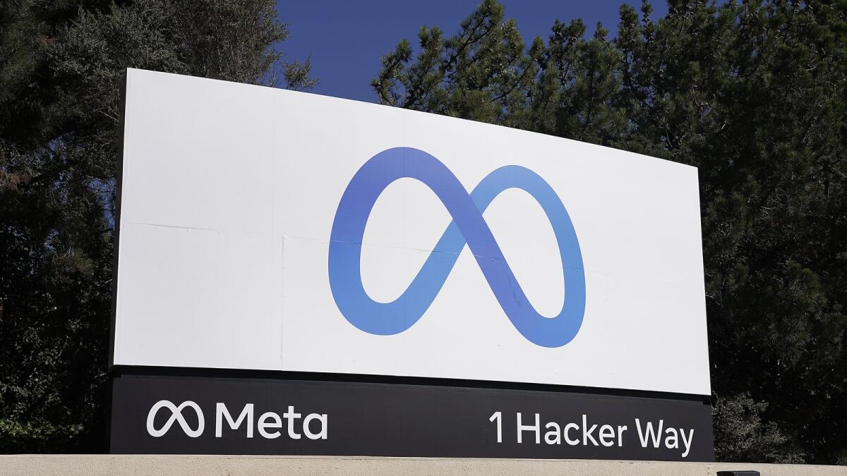 Facebook's Meta logo sign is seen at the company headquarters in Menlo Park, California. — AP