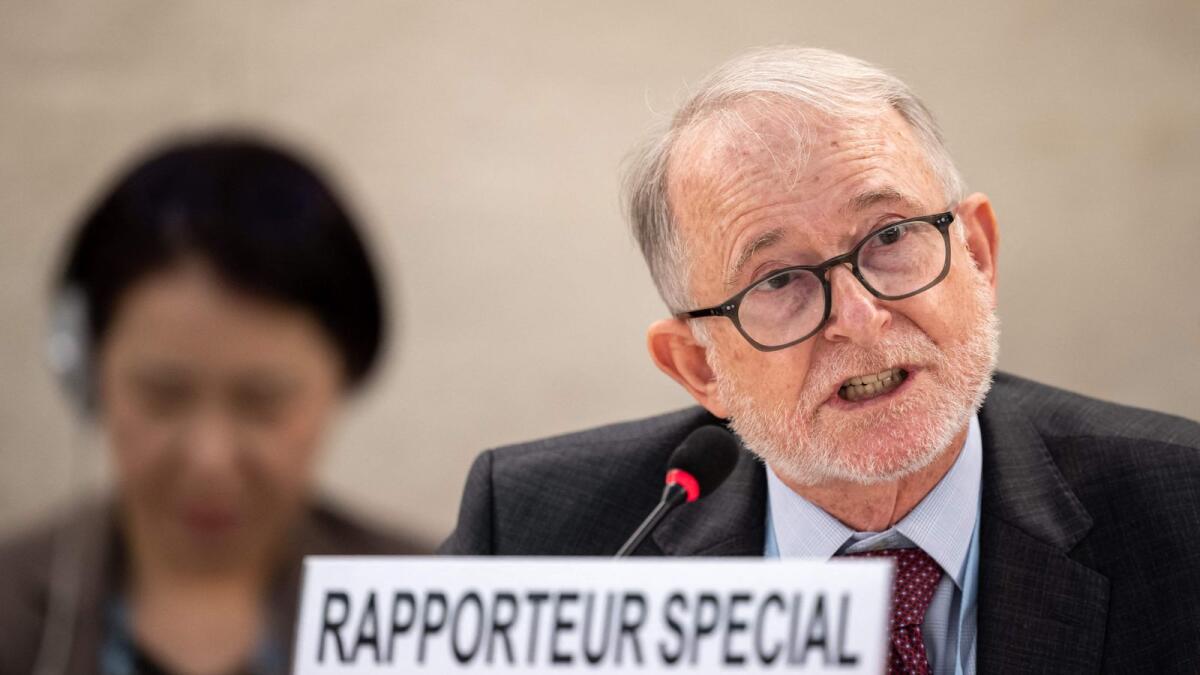 Special Rapporteur on the situation of human rights in Afghanistan Richard Bennett delivers his report during the 52nd UN Human Rights Council session in Geneva on March 6, 2023. -- AFP file