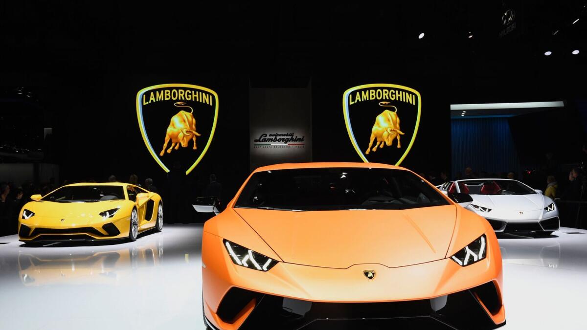 A picture taken in Geneva, on March 7, 2017 during the first press day of the 87th Geneva International Motor Show shows the Lamborghini Huracan. AFP