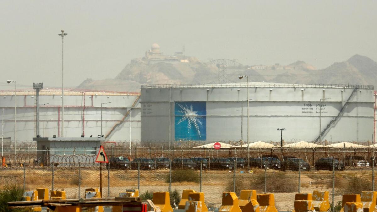 Storage tanks are seen at the North Jiddah bulk plant, an Aramco oil facility, in Jiddah. — AP file