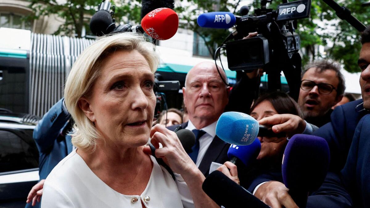 Marine Le Pen, member of parliament and French far-right National Rally (Rassemblement National - RN) party leader, arrives at the RN party headquarters in Paris on July 1, 2024. — Reuters