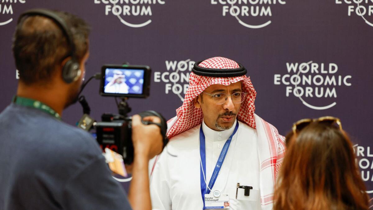 Saudi Arabia's Minister of Industry and Mineral Resources Bandar Alkhorayef speaks during an interview with Reuters, at the World Economic Forum in Riyadh on Sunday. — Reuters