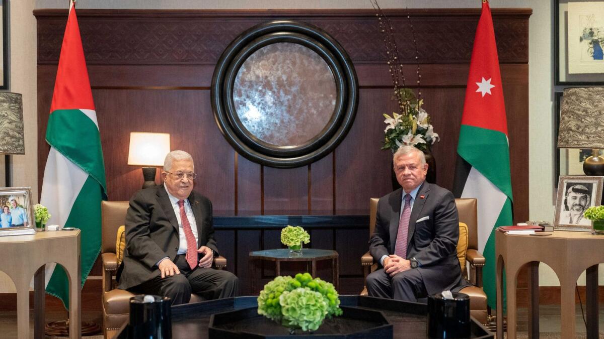 Jordan's King Abdullah II meets with Palestinian President Mahmoud Abbas in Amman. — Reuters