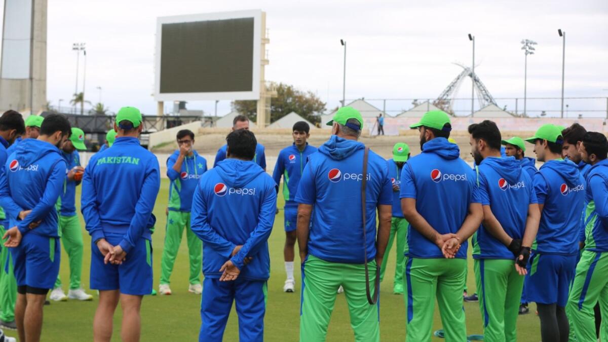 The Pakistan squad during a practice session. — PCB