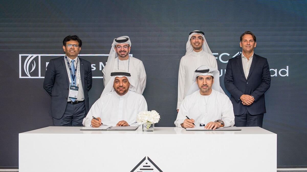 The letter of intent was signed at the Dubai FinTech Summit 2023, by Arif Amiri, CEO of DIFC Authority, and Abdulla Qassem, group chief operating officer, Emirates NBD. — Supplied photo