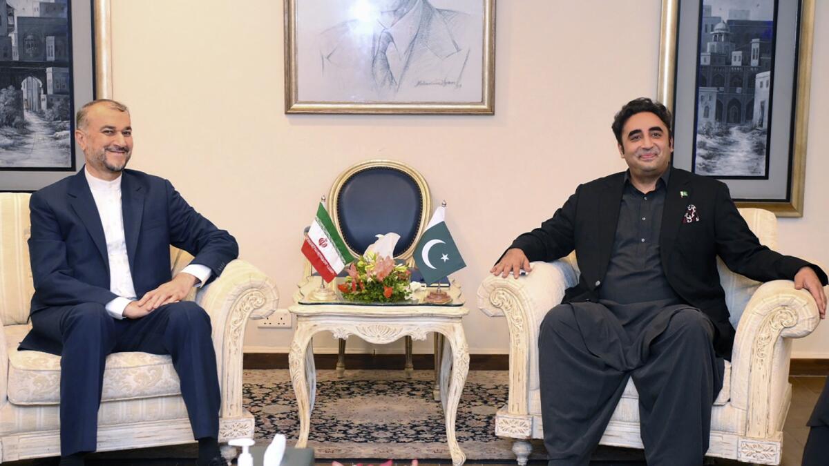 Iranian Foreign Minister Hossein Amirabdollahian with his Pakistani counterpart Bilawal Bhutto Zardari in Islamabad. — AP