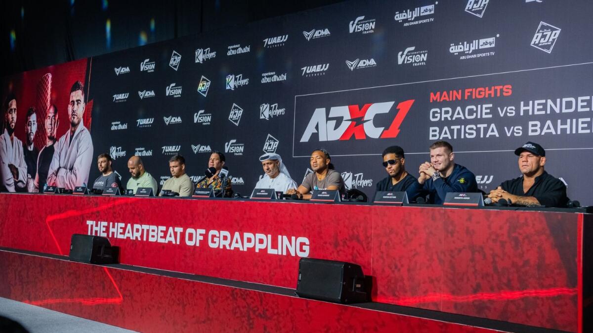Officials from Vision Sports Management (IVSM) and fighters at the announcement of the inaugural Abu Dhabi Extreme Championship (ADXC 1), at Mubadala Arena. – Supplied photo