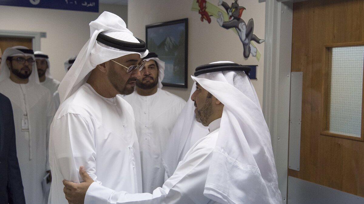 Sheikh Mohamed meeting with the family of the children injured in a Fujairah knife attack.