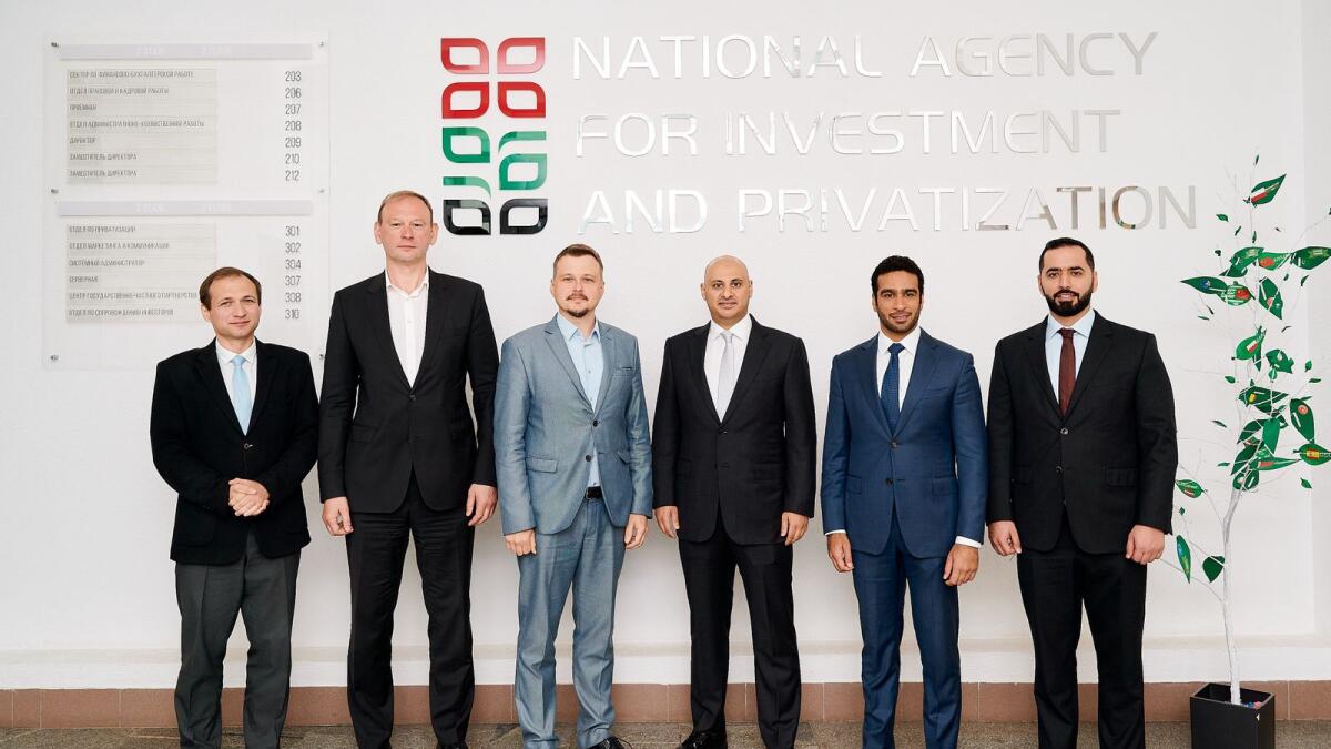 Ahmed Obaid Al Qaseer, CEO of the Sharjah Investment and Development Authority (Shurooq), and Mohammed Juma Al Musharrakh, CEO of Invest in Sharjah with Belarusian National Agency of Investment and Privatization representatives. — Supplied photo