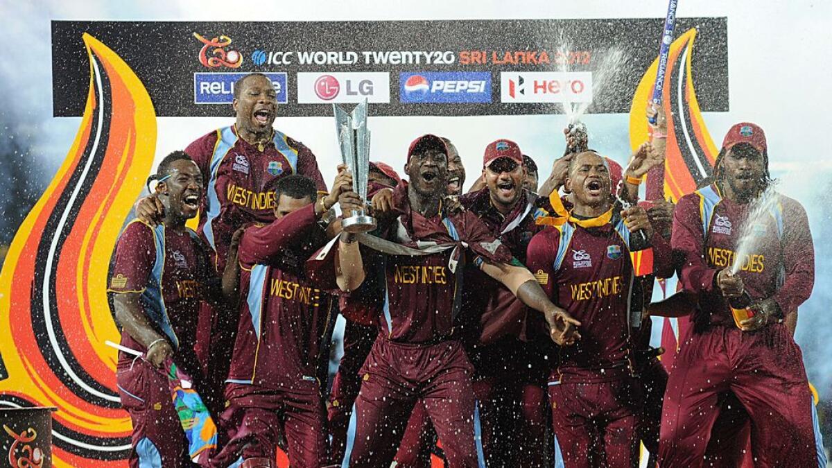 West Indies team win ICC World Twenty20 in 2012.