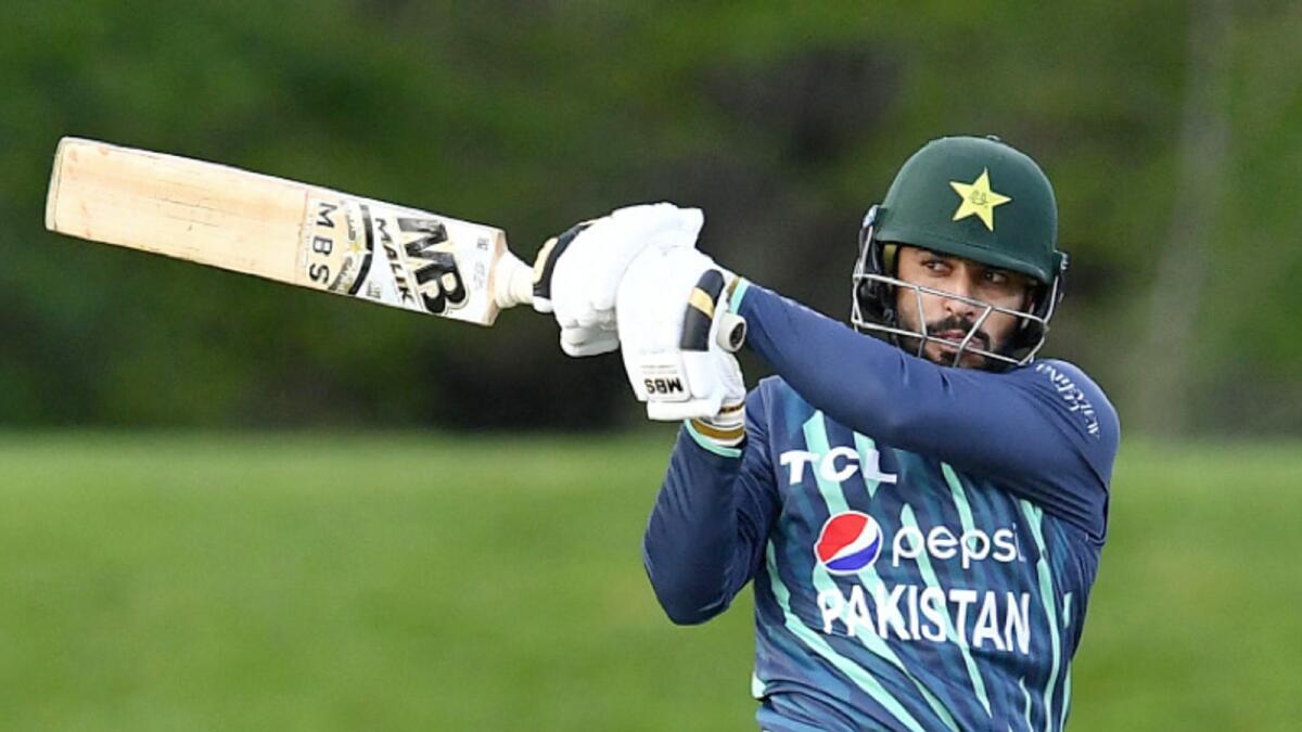 Pakistan's Mohammad Nawaz plays a shot against Bangladesh on Thursday. — AFP