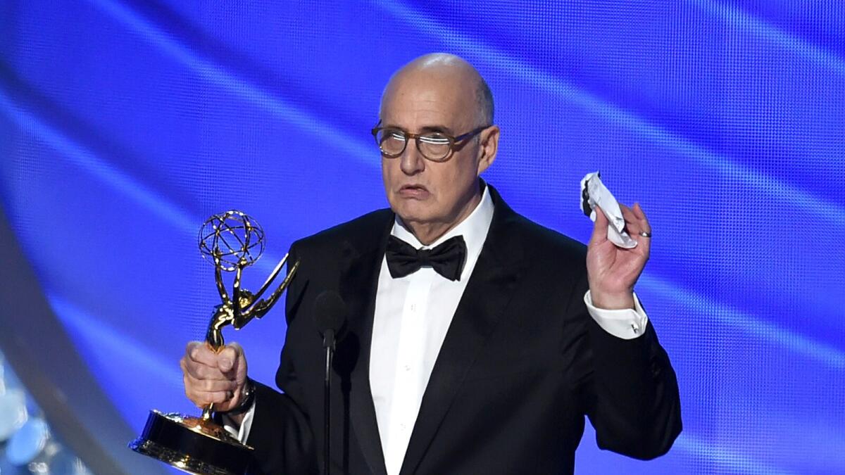 Actor Jeffrey Tambor accepts Outstanding Lead Actor in a Comedy Series for 'Transparent' onstage during the 68th Annual Primetime Emmy Awards at Microsoft Theater on September 18, 2016 in Los Angeles, California. AFP