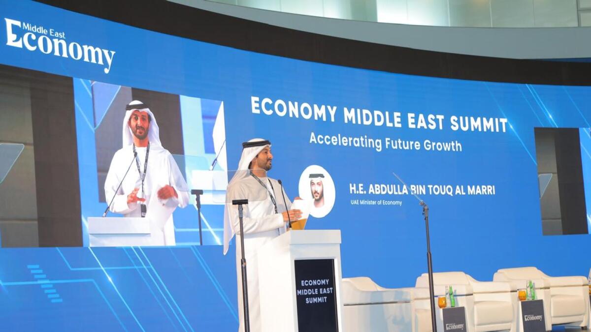 Abdulla Bin Touq Al Marri, Minister of Economy, speaks at the Economy Middle East Summit 2024. — Supplied photo