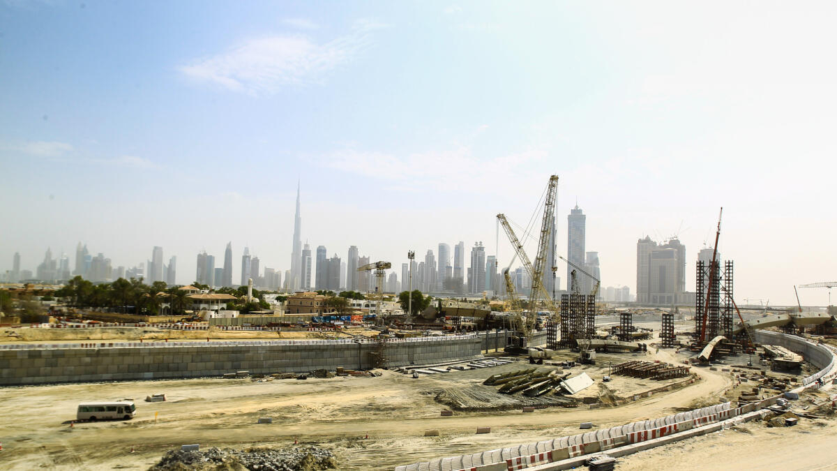 A view of work progressing on the Dubai Water Canal as seen from Al Wasl bridge. The canal's work is set to be completed in November. Photo by Neeraj Murali/Khaleej Times