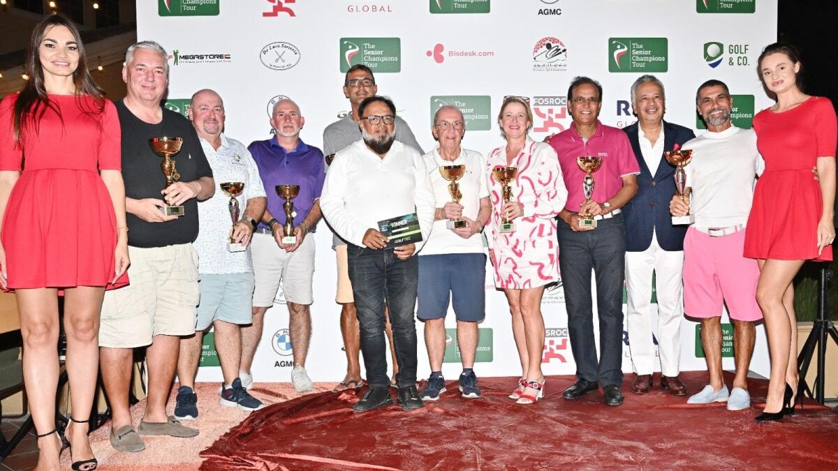 Winners of The Senior Champions Tour at Arabian Ranches Golf Club with co-founder Vijay Vasu (third from right). - Supplied photo