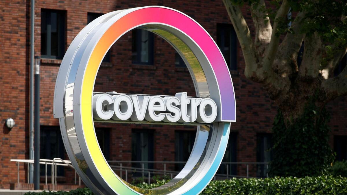 The logo of chemicals maker Covestro is pictured outside its headquarters in Leverkusen, Germany. — Reuters