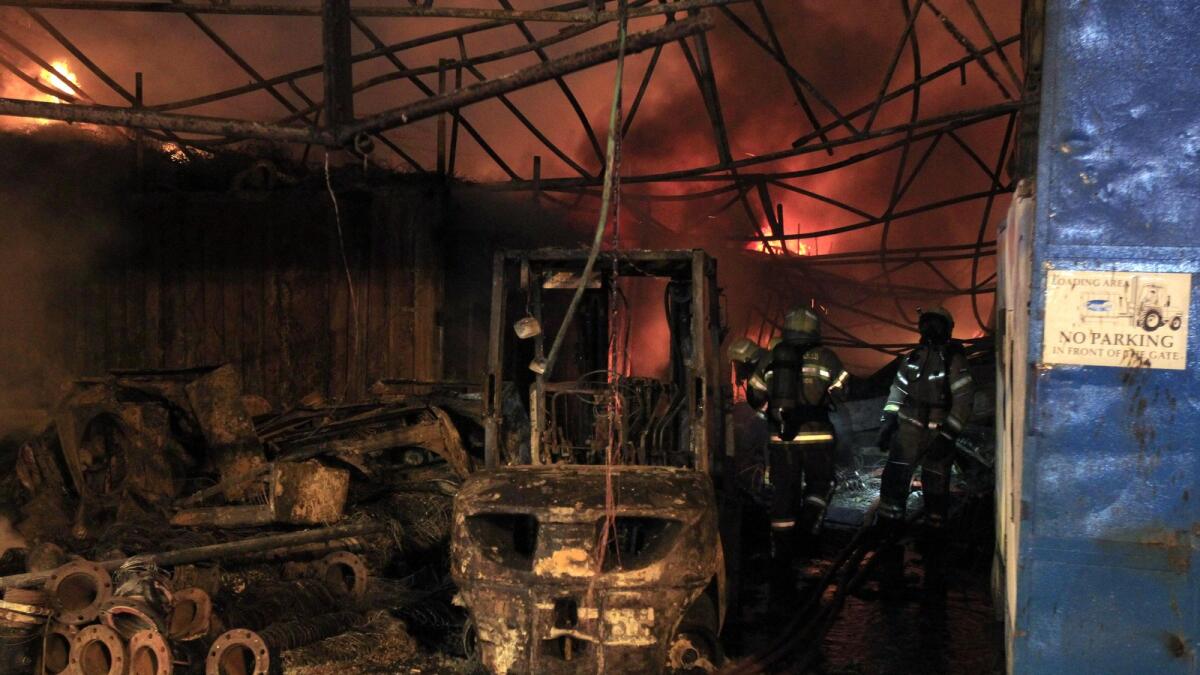Speaking to Khaleej Times, Brig Abdullah Al Suwaidi, director-general of Sharjah Civil Defence said the fire destroyed warehouses which contained electrical items like wires and spare parts.