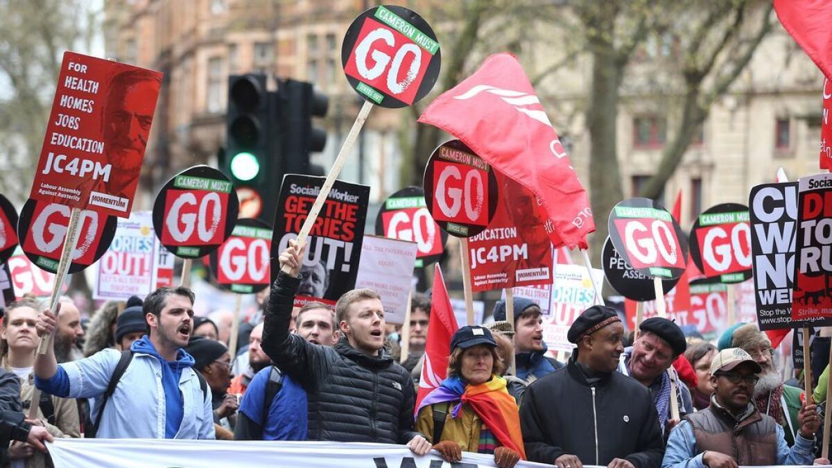 Tens of thousands in London march against PM, austerity 