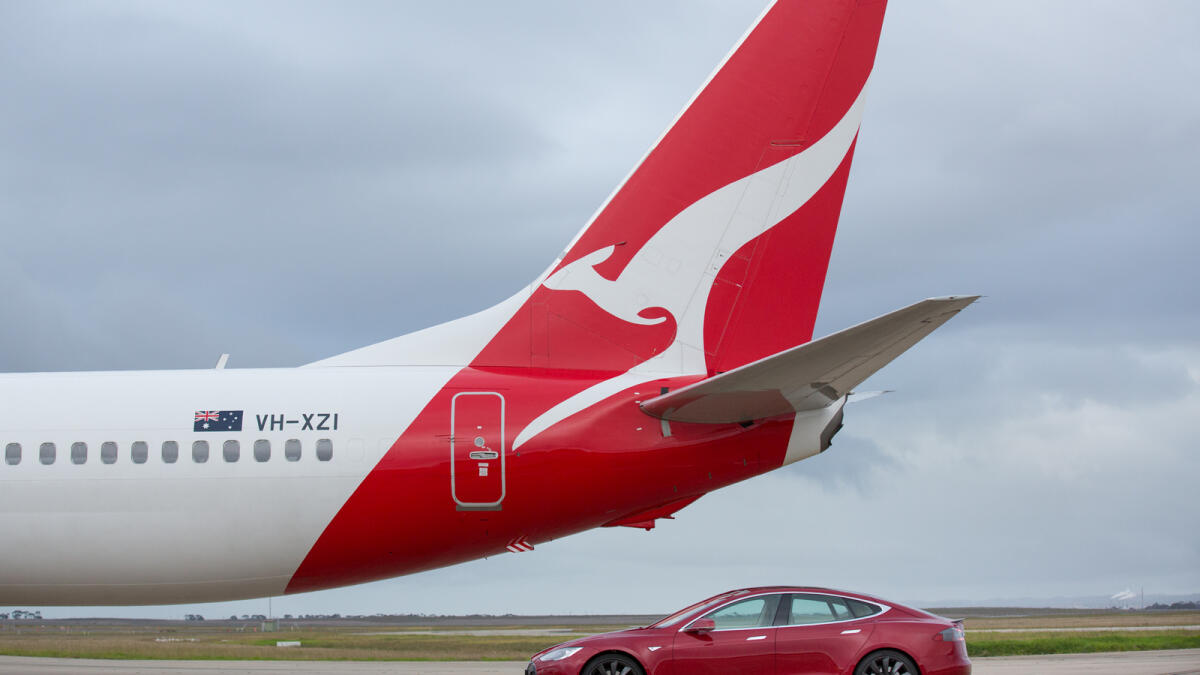 The Tesla was hard to catch. But the 737 narrowed the gap as it barrelled down the runway.