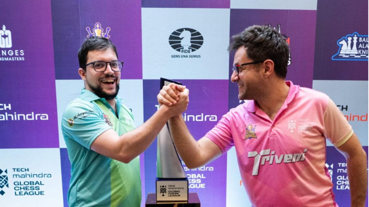 Maxime Vachier-Lagrave (left) and Levon Aronian will represent upGrad Mumba Masters and Triveni Continental Kings in the final. — Supplied photo