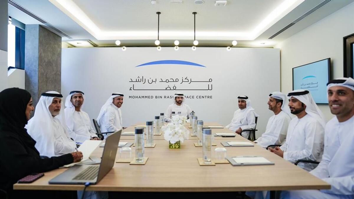 Sheikh Hamdan chairs the meeting of the Mohammed Bin Rashid Space Centre Board of Directors. — Photo courtesy: Dubai Media Office