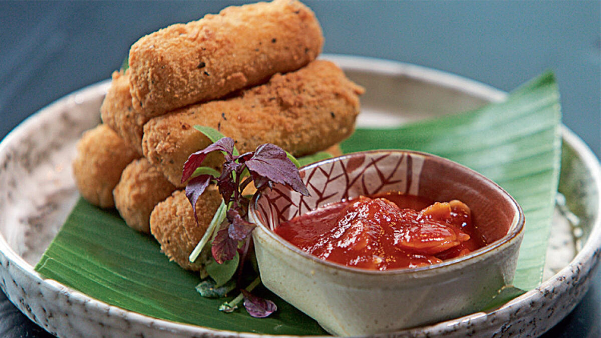 Smoked Chicken Croquettes with Romesco Sauce