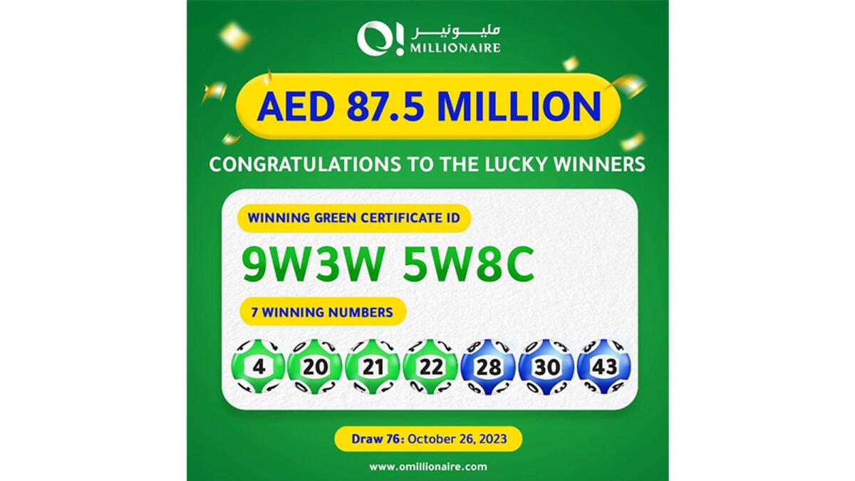 Green Certificate ID: 9W3W 5W8C- Grand Prize-Winning Numbers: 4 • 20 • 21 • 22 • 28• 30 • 43