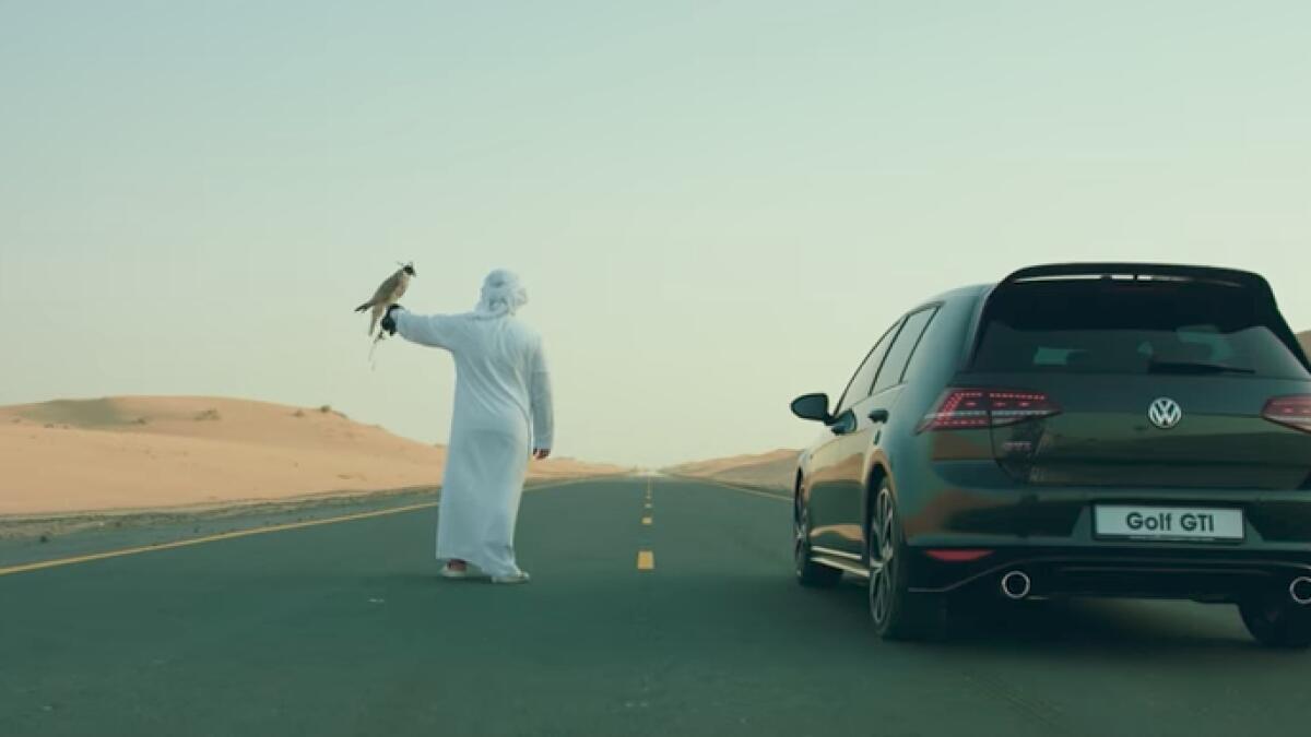 Video: Falcon races car in UAE desert; can it win?