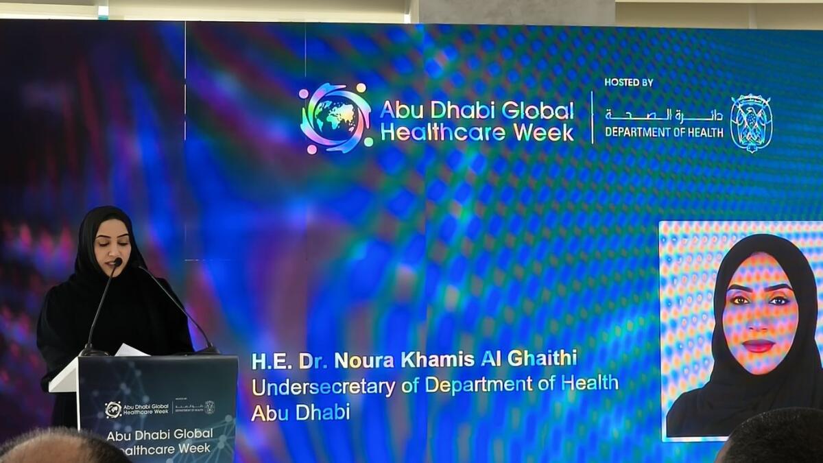 Dr Noura Al Ghaithi explains the details of the Abu Dhabi Global Healthcare Week. — Photo: Supplied