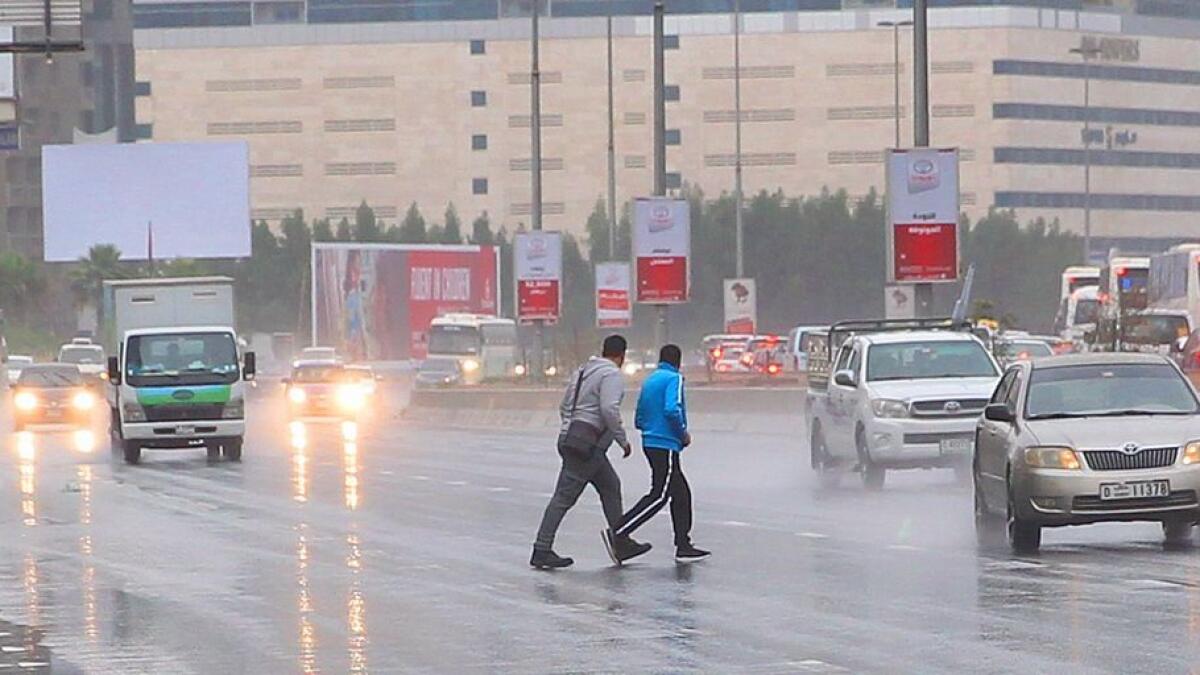 A view from Al Itihad road as rains took over the city.