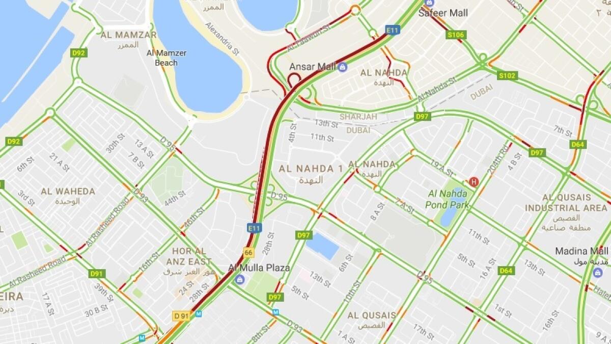 Morning rush hour causes long tailbacks on Dubai-Sharjah road 