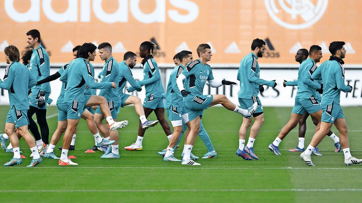 Preparing for battle: Real Madrid players during a training session on Tuesday. — Real Madrid Twitter