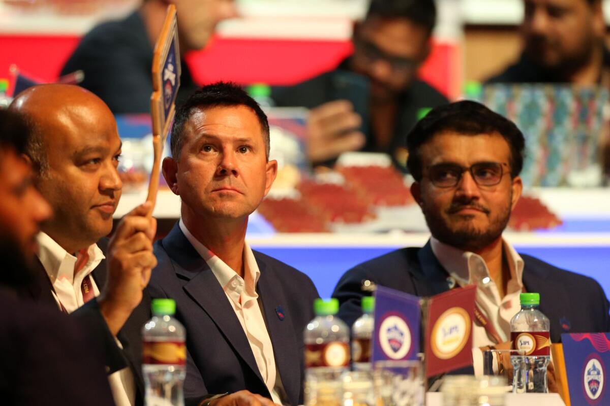 Delhi Capitals make a bid as Ricky Ponting and Sourav Ganguly look on. — BCCI