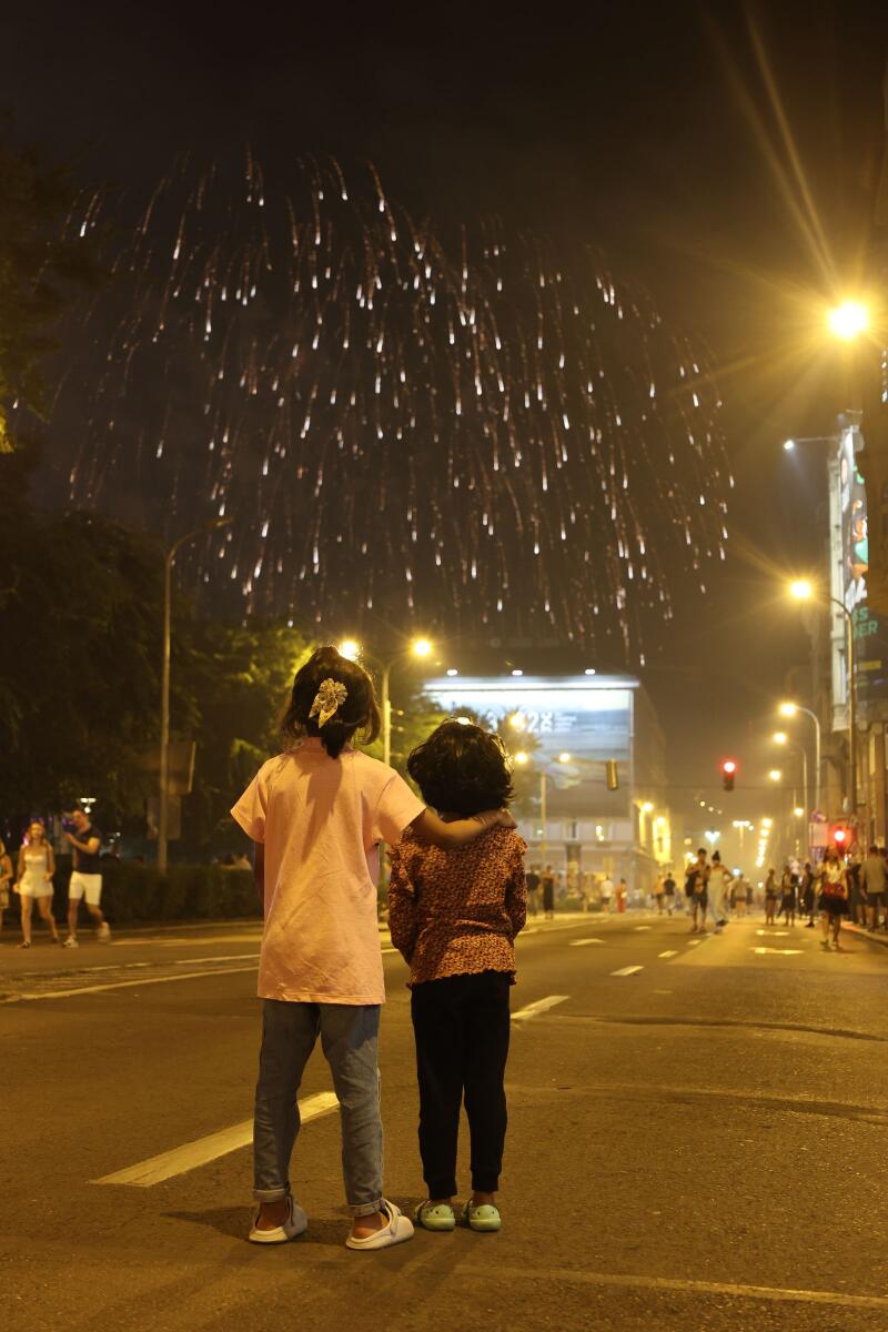 Children watching fireworks