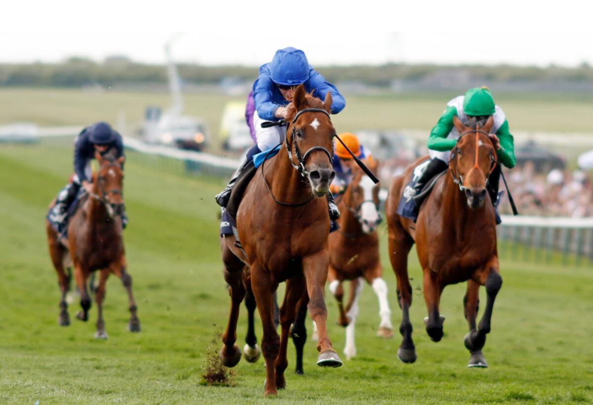 Notable Speech and William Buick winning the 2,000 Guineas (Group 1) at Newmarket racecourse in England on Saturday. - Photo  Godolphin