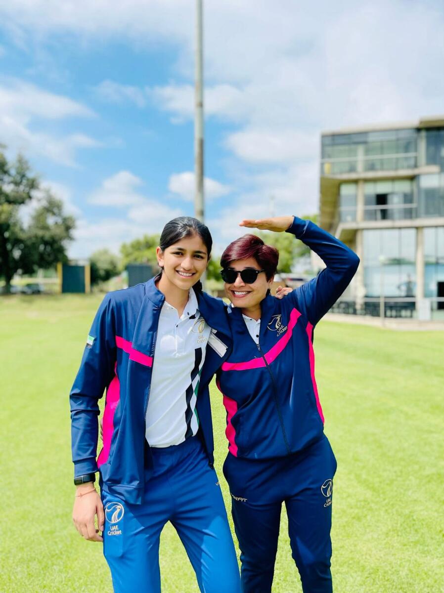 Chaya Mughal (right) with Mahika Gaur who played 19 T20 internationals for the UAE. Mahika has been picked by England selectors for Sri Lanka series. — Supplied photo
