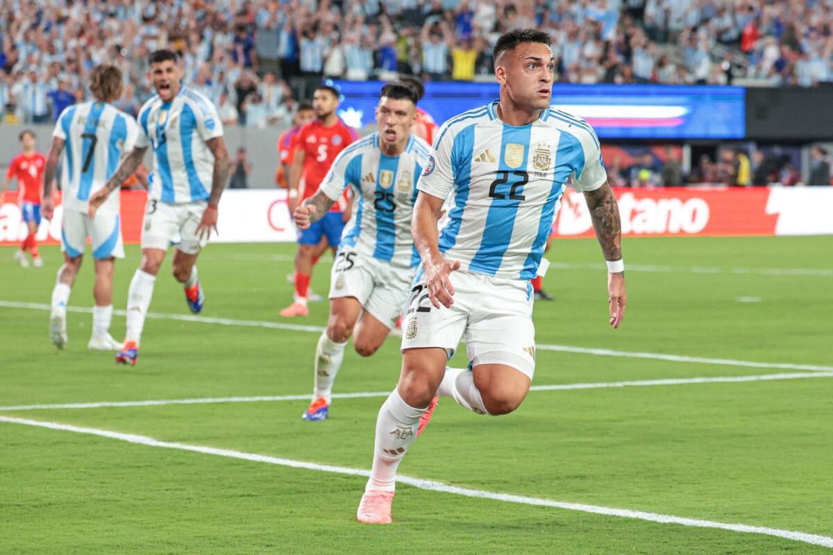 Argentina forward Lautaro Martinez (22) celebrates his goal. — Reuters