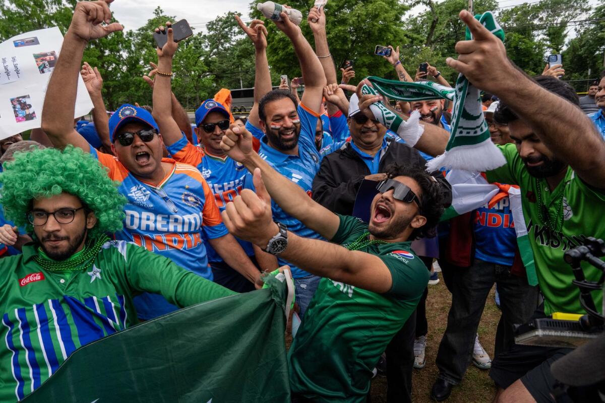 Rival fans at Eisenhower Park ahead of the India-Pakistan T20 World Cup match on Sunday. — AFP