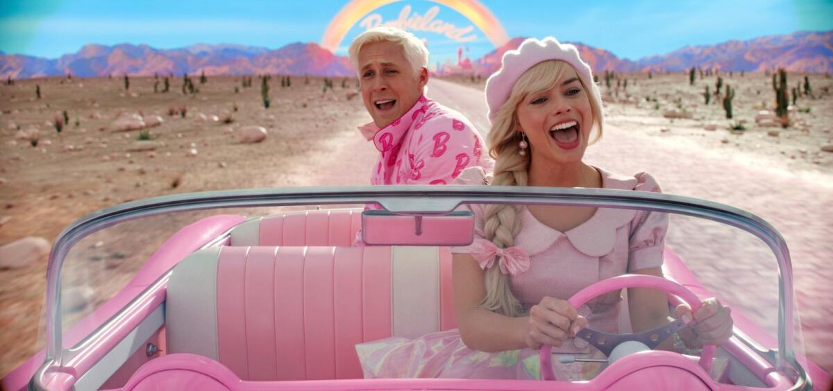 Ryan Gosling, left, and Margot Robbie in a scene from 'Barbie.' Photo: AP