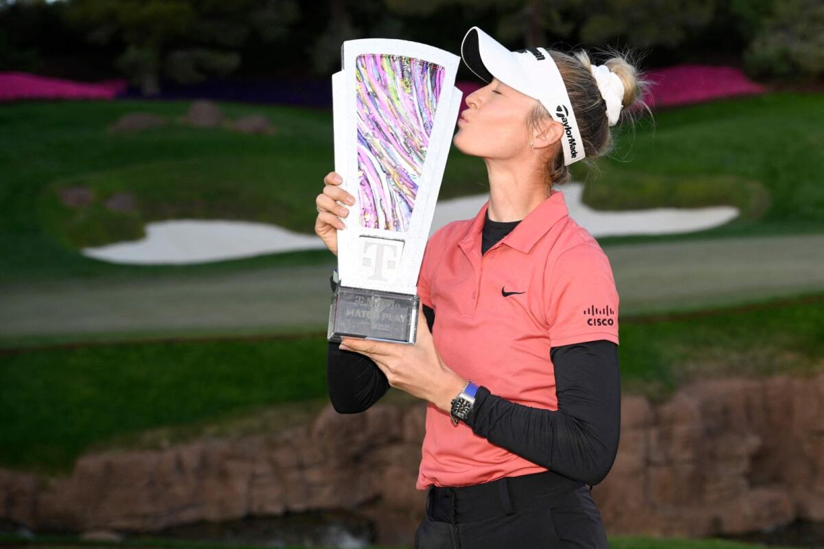 Nelly Korda of the United States poses with the trophy. — AFP